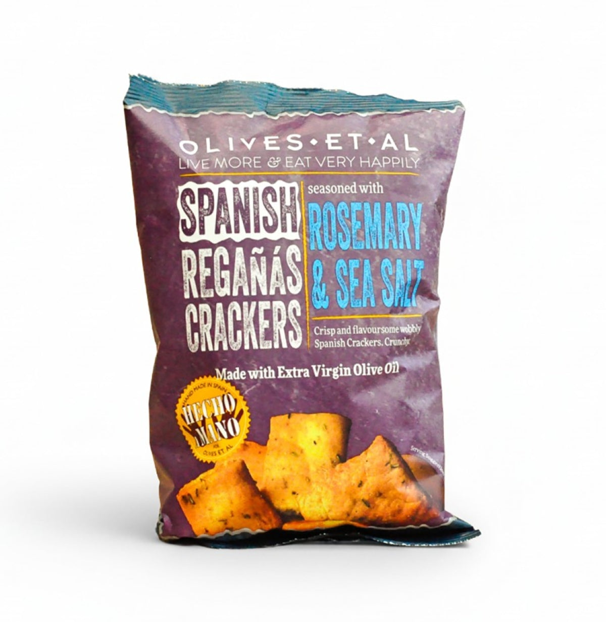 Bag of Spanish Regánñas Crackers with Rosemary & Sea Salt on a white background