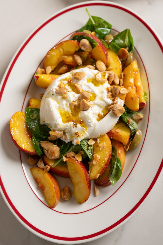Peach, Burrata & Aleppo Olive Salad