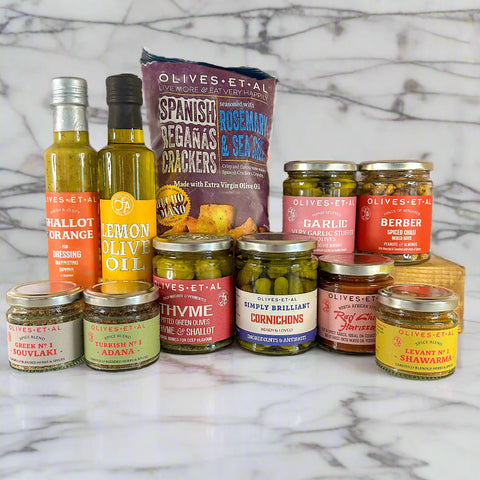 Olives Et Al Barbecue Bundle – selection of gourmet olives, spiced nuts, savoury snacks, and artisan spice rubs for summer BBQs and outdoor entertaining.