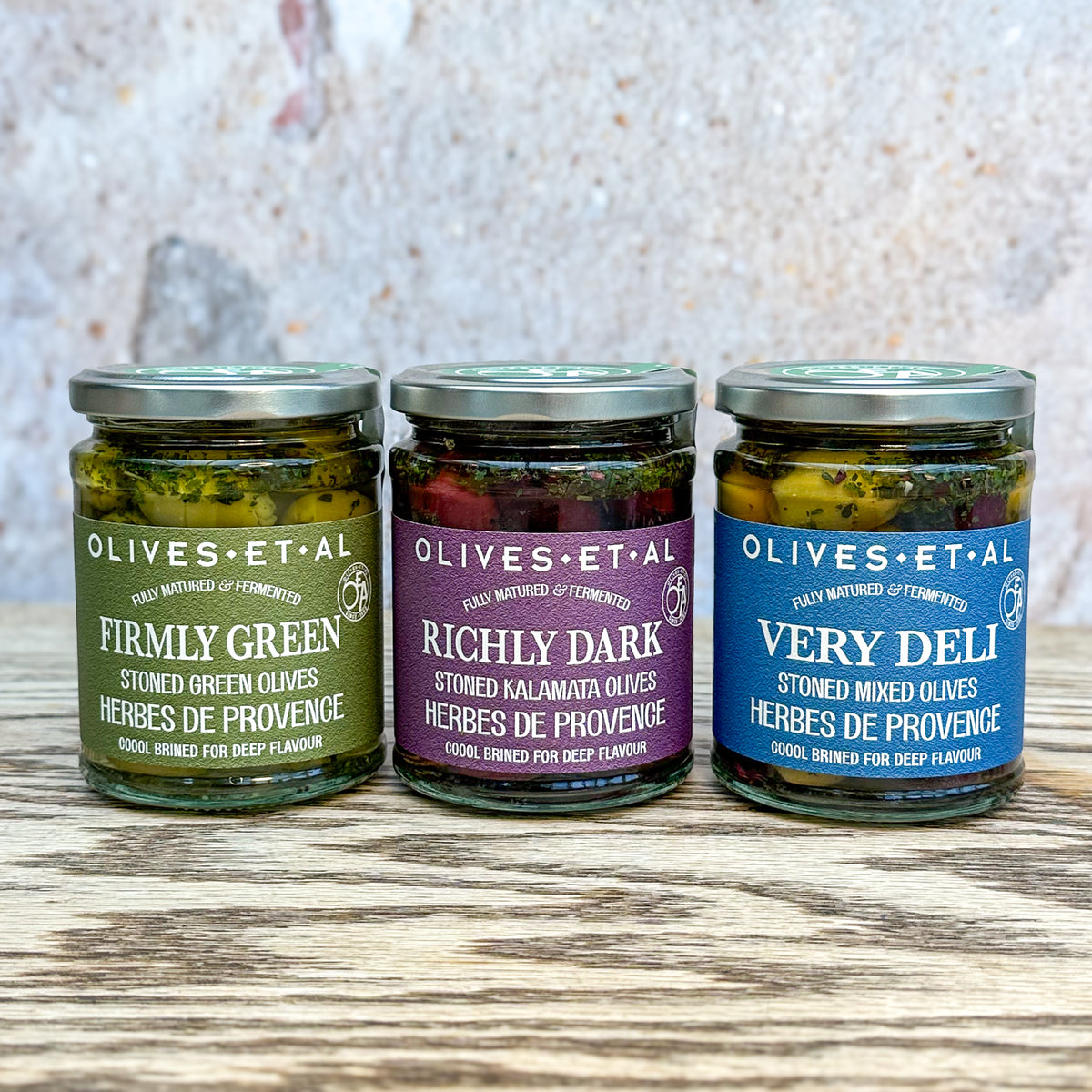 Firmly Green Pitted Olives with Herbes de Provence.