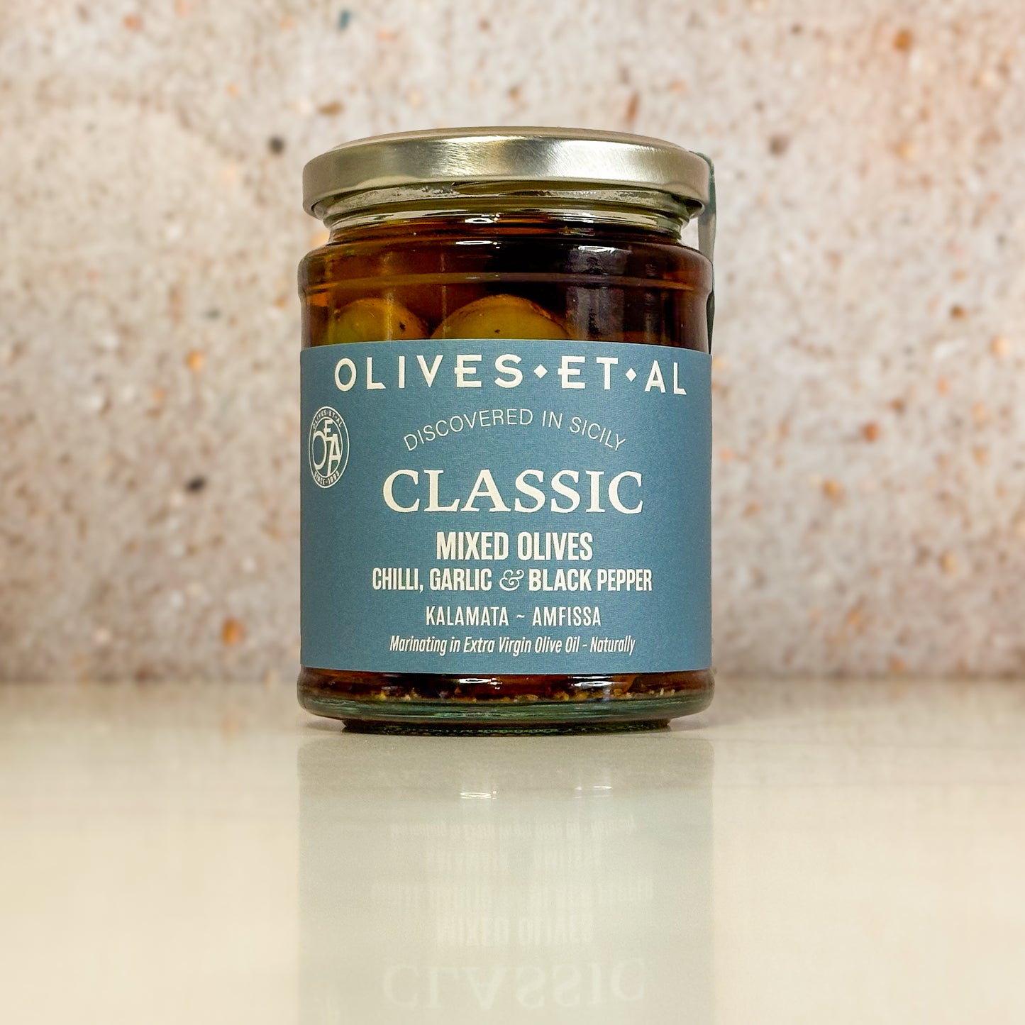 Classic Chilli & Garlic Whole Olives in Extra Virgin Olive Oil