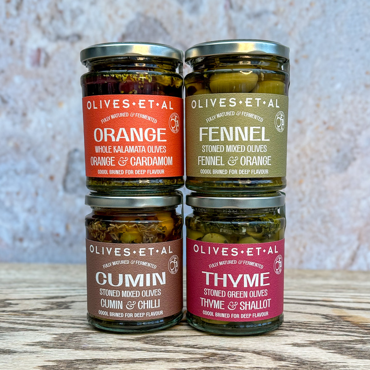 Orange & Cardamom olives with Fennel, Cumin and Thyme olive jars