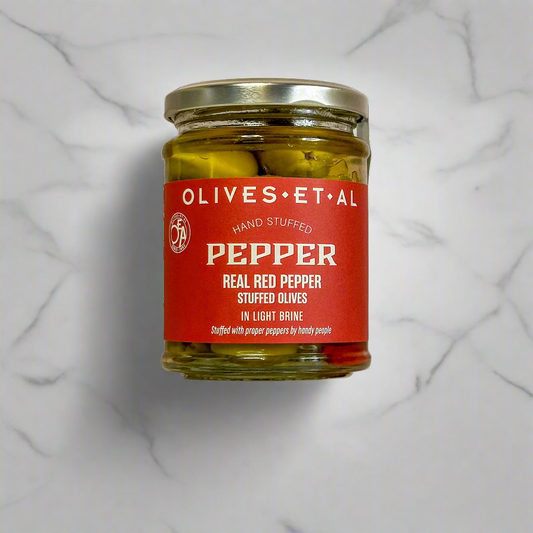 Jar of Red Pepper Stuffed Olives