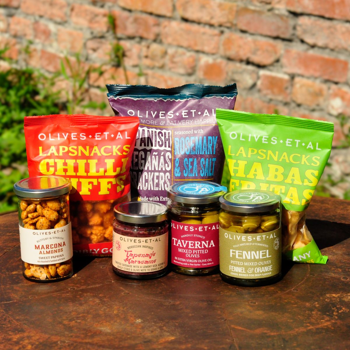 BBQ snacks bundle on BBQ with brick wall background 
