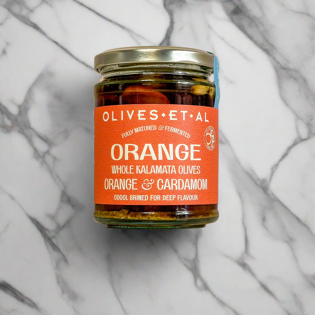Jar of Orange & Cardamom whole Kalamata olives