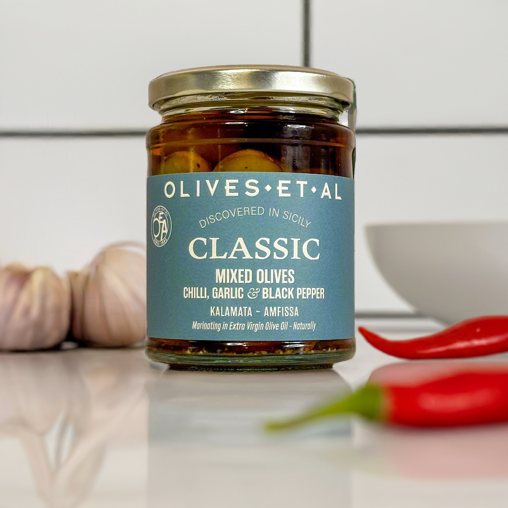 Classic Chilli & Garlic Whole Olives in Extra Virgin Olive Oil