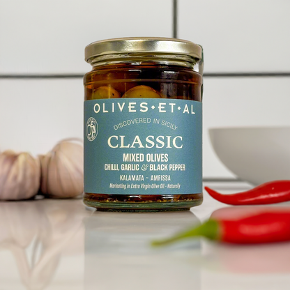 Classic Chilli & Garlic Whole Olives in Extra Virgin Olive Oil
