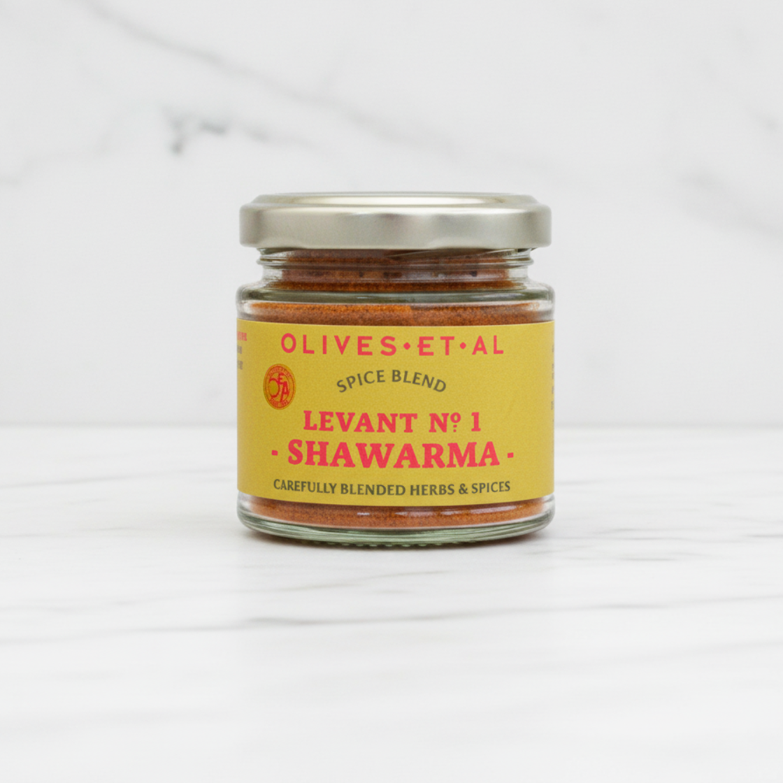shawarma kebab spice blend on white marble background