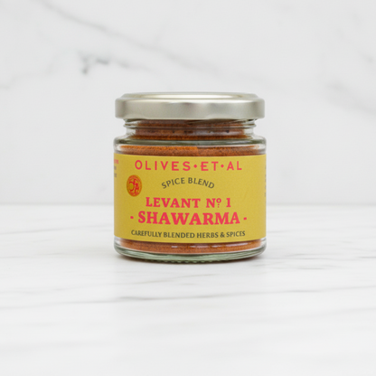 shawarma kebab spice blend on white marble background